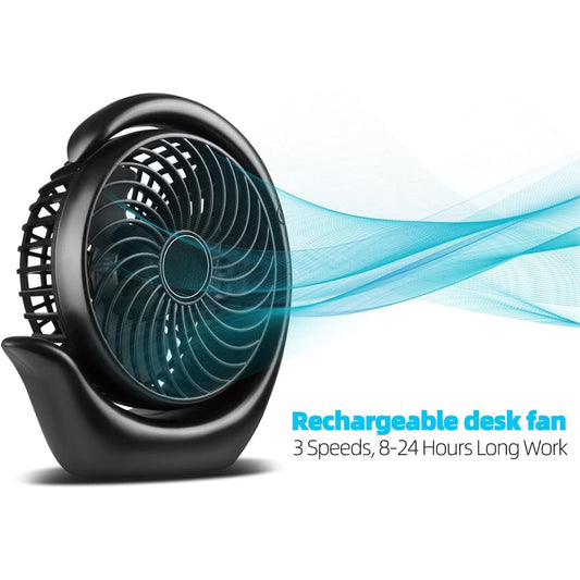 Misopily Portable 6.2″ Rechargeable Desk Fan – 3-Speed USB/Battery Power, 3600 mAh, Up to 24 hrs Runtime, 180° Adjustable Rotation for Home & Office