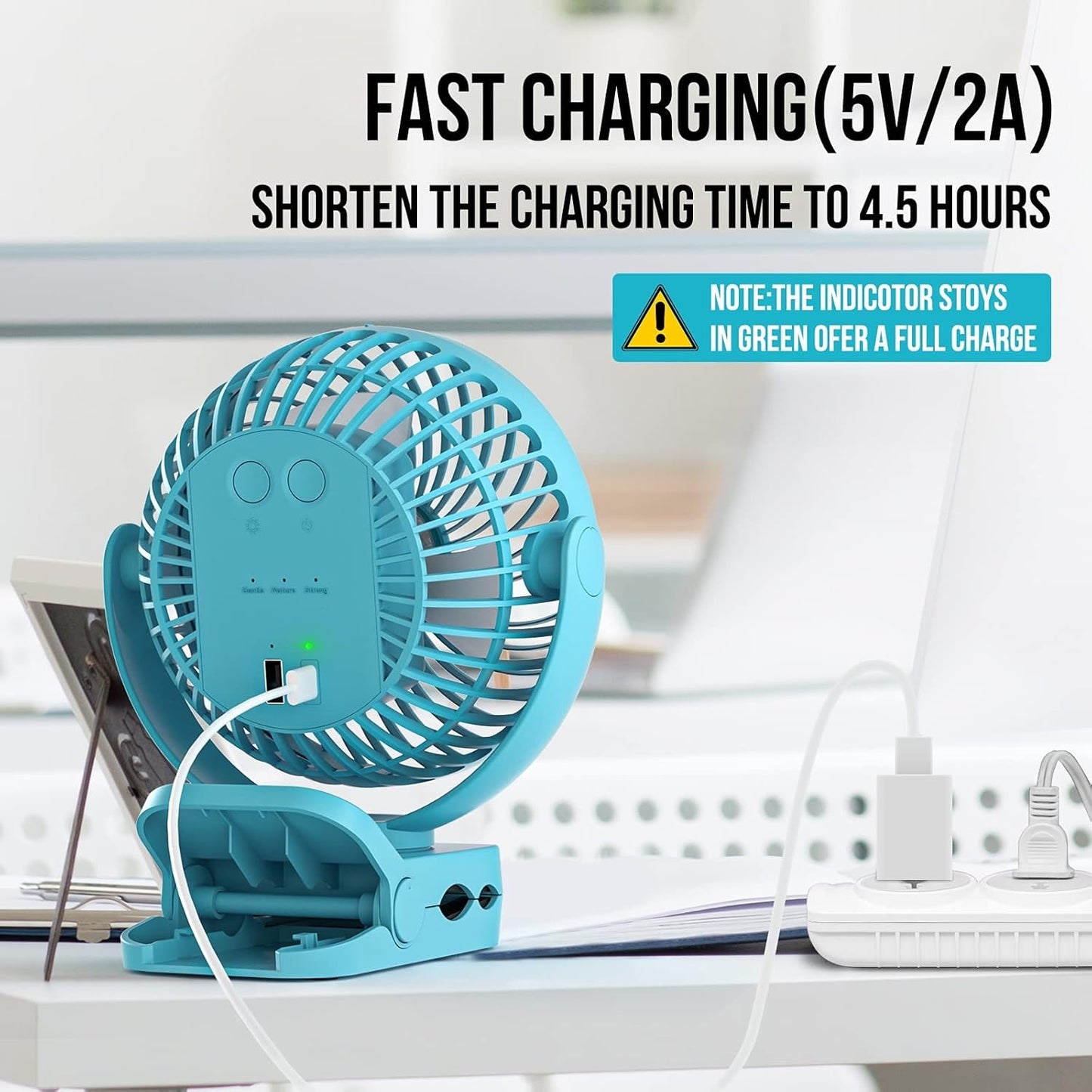 Misopily Clip‑On & Rechargeable 12,000 mAh Battery Fan with LED Light – Up to 65 Hrs Runtime, 360° Swivel for Camping, Tent, Desk