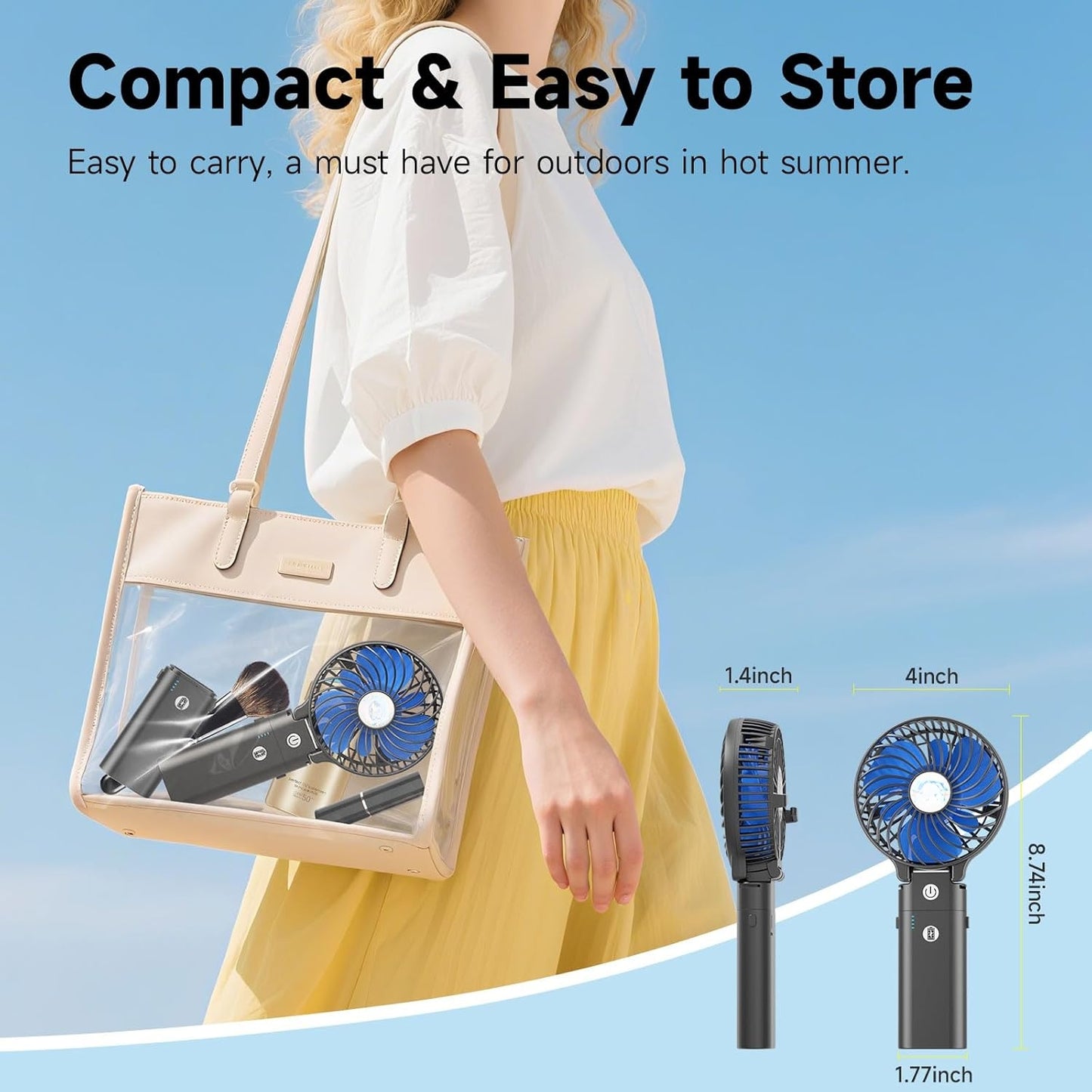 Misopily Ultra‑Portable 10,400 mAh Rechargeable Handheld Fan with Dual Battery Packs – Up to 40 Hours Runtime, Foldable Travel Design