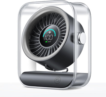 Misopily USB Rechargeable Quiet Desk Fan – 100 Speeds, Turbo Airflow, Digital Display, 90° Tilt for Home Office & Travel