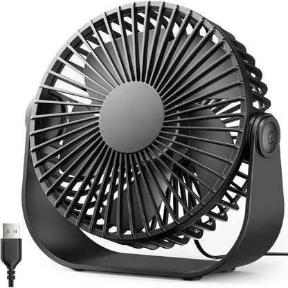 Misopily USB Desk Fan – 5.5″ Portable Table Fan with 3 Speeds, 90° Tilt, Ultra‑Quiet Motor & Long USB Cable for Home Office Travel