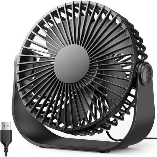 Misopily USB Desk Fan – 5.5″ Portable Table Fan with 3 Speeds, 90° Tilt, Ultra‑Quiet Motor & Long USB Cable for Home Office Travel