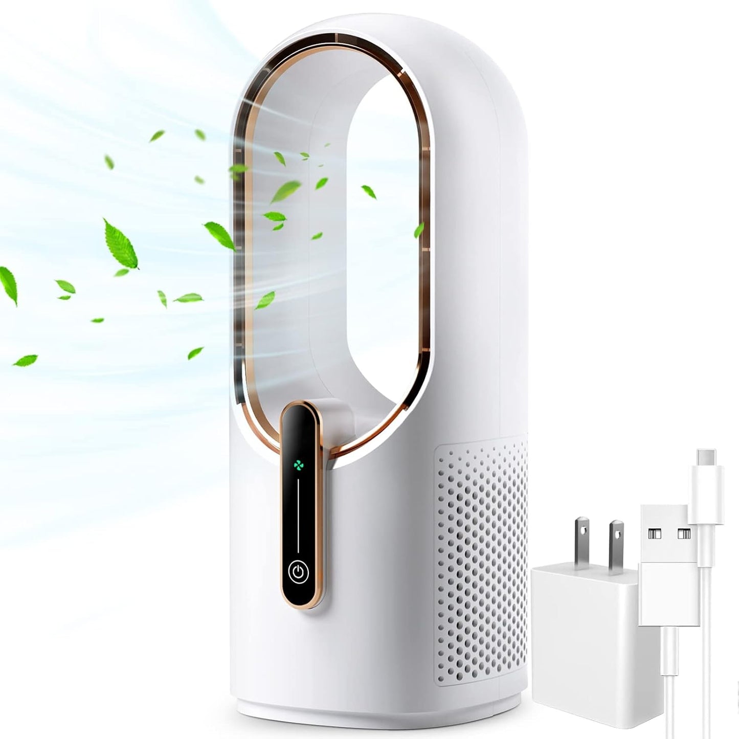 Misopily Bladeless 11.8″ Desk Fan – Quiet 3-Speed Touch-Control Office/Bedroom Table Fan with Modern Safe Turbine Design