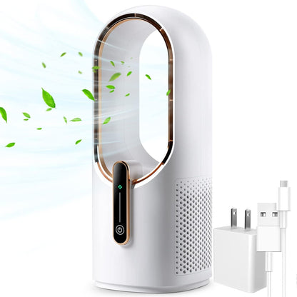 Misopily Bladeless 11.8″ Desk Fan – Quiet 3-Speed Touch-Control Office/Bedroom Table Fan with Modern Safe Turbine Design