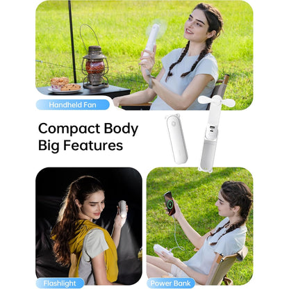 Misopily Handheld Folding Rechargeable Fan with 4500 mAh Power Bank – 3‑Speed Mini Pocket Fan, Up to 37 Hours Runtime, USB & Battery Operated