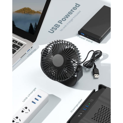 Misopily USB Desk Fan – 5.5″ Portable Table Fan with 3 Speeds, 90° Tilt, Ultra‑Quiet Motor & Long USB Cable for Home Office Travel