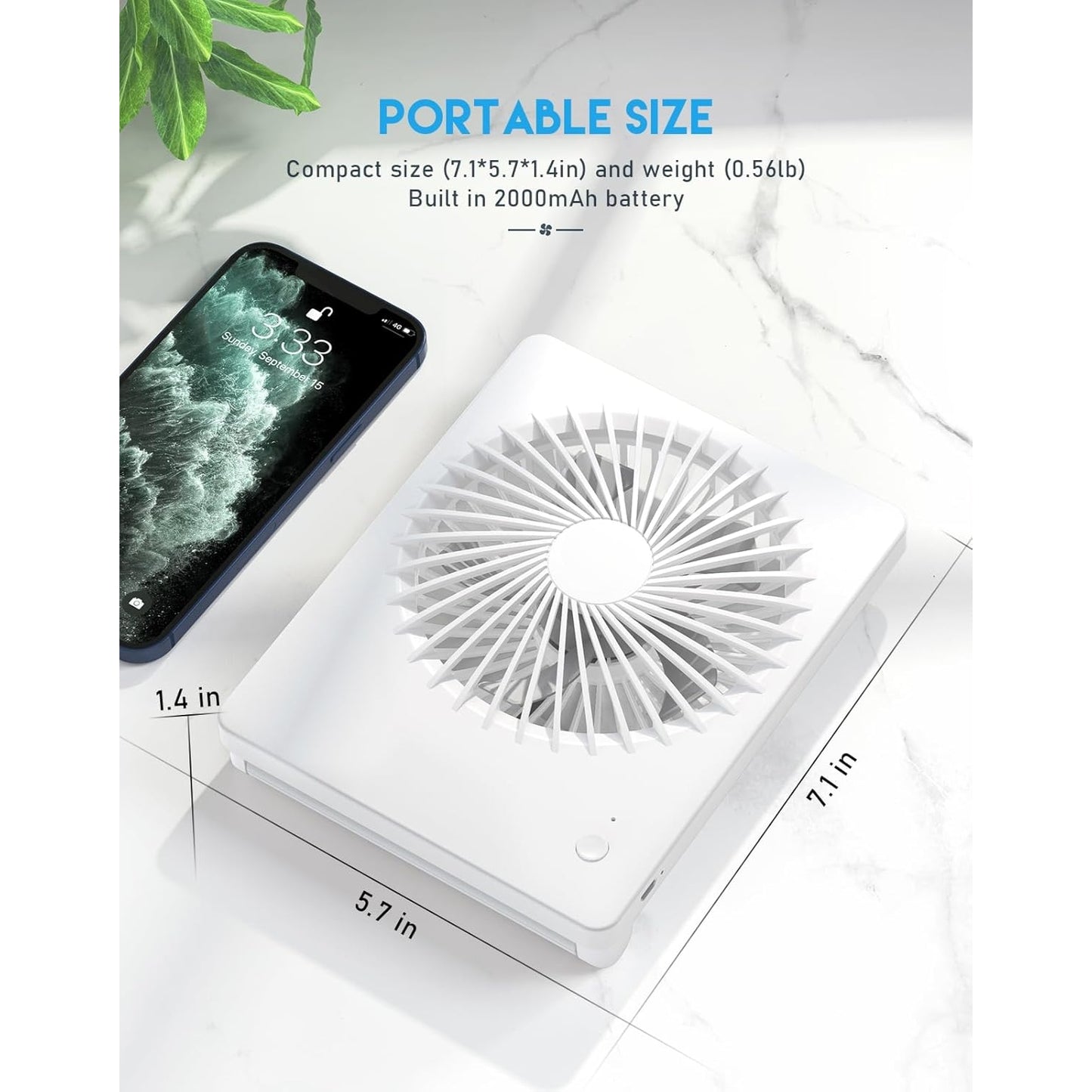 Misopily Rechargeable 2000mAh Desk Fan – Ultra‑Quiet 3‑Speed Portable Fan with 180° Tilt, Folding Design for Home, Office & Camping