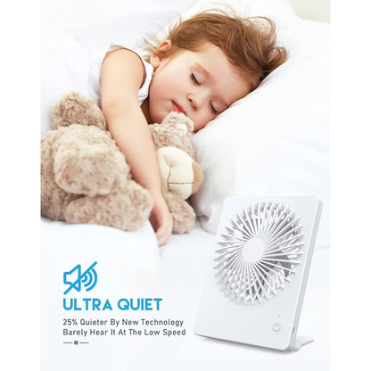 Misopily Rechargeable 2000mAh Desk Fan – Ultra‑Quiet 3‑Speed Portable Fan with 180° Tilt, Folding Design for Home, Office & Camping