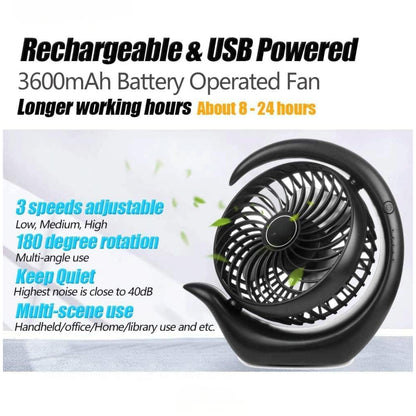 Misopily Portable 6.2″ Rechargeable Desk Fan – 3-Speed USB/Battery Power, 3600 mAh, Up to 24 hrs Runtime, 180° Adjustable Rotation for Home & Office