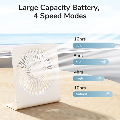 Misopily Rechargeable 4500 mAh Portable Desk Fan – USB‑C Foldable Mini Fan with 160° Tilt, Ultra‑Quiet Brushless Motor, 4 Speed Modes for Office/Home/Camping