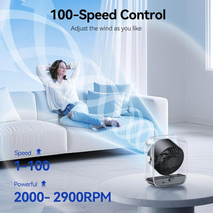 Misopily USB Rechargeable Quiet Desk Fan – 100 Speeds, Turbo Airflow, Digital Display, 90° Tilt for Home Office & Travel
