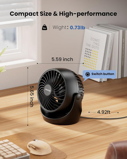 Misopily 5-Inch Portable Desk Fan – 3-Speed Adjustable Table Air Circulator with 360° Tilt for Home, Office, Dorm & Kitchen Cooling