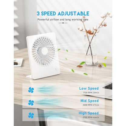 Misopily Rechargeable 2000mAh Desk Fan – Ultra‑Quiet 3‑Speed Portable Fan with 180° Tilt, Folding Design for Home, Office & Camping