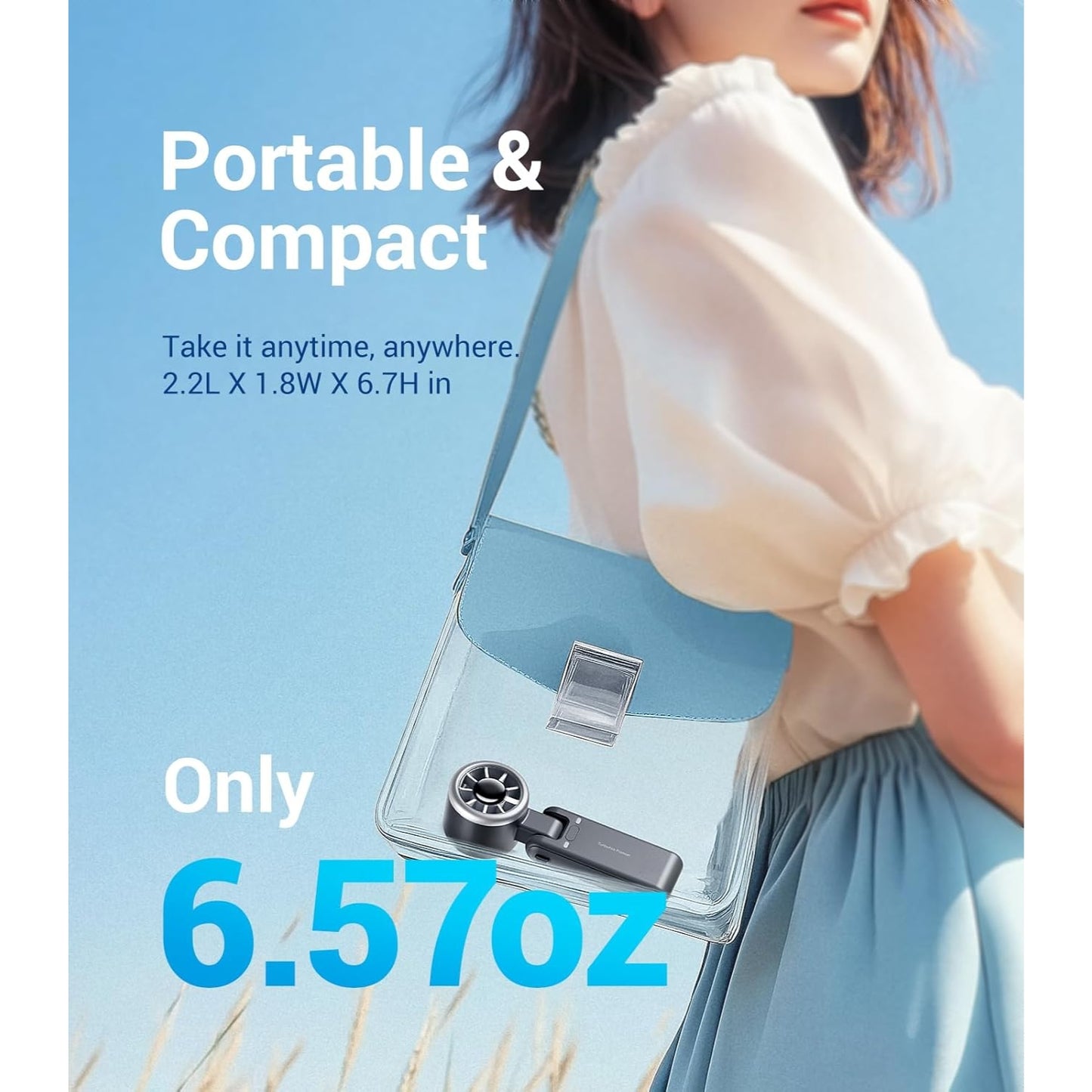 Misopily Portable Handheld Turbo Fan – 5‑Speed USB Rechargeable, Foldable Design, Up to 12h Battery, Outdoor & Travel Cooling