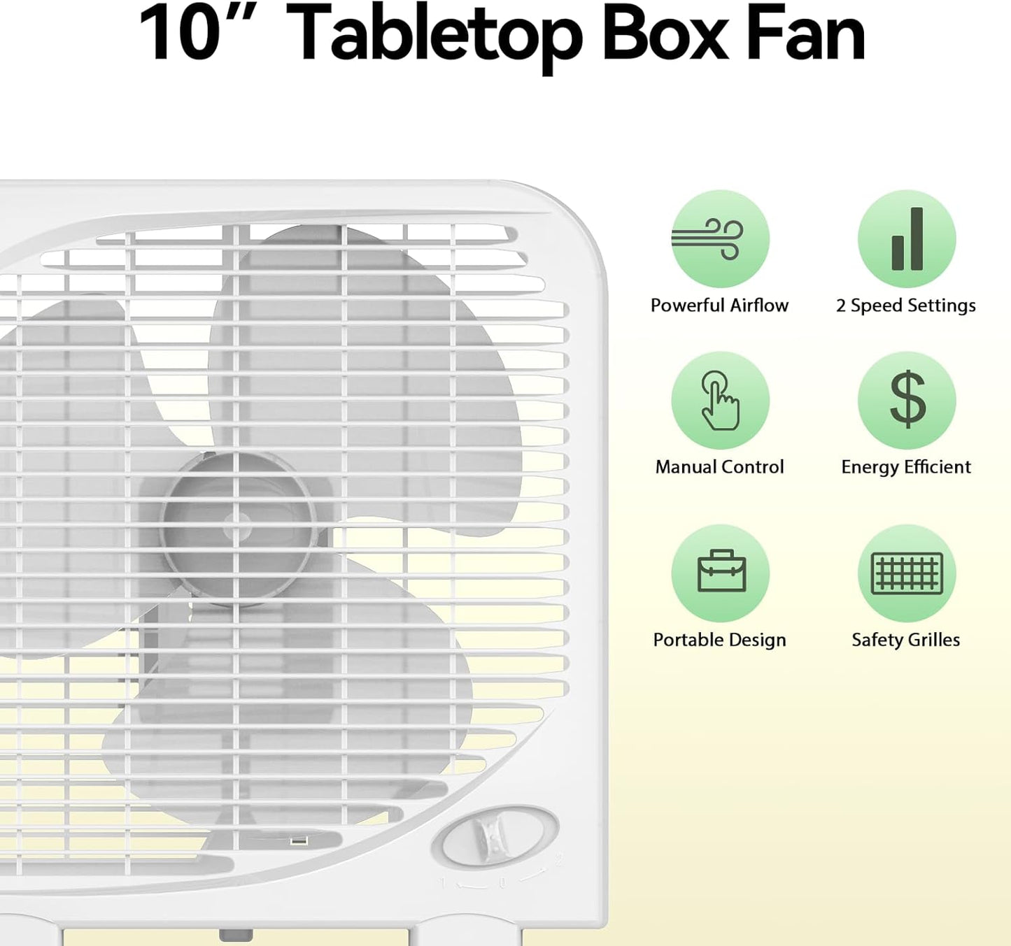 Misopily 10″ Quiet Tabletop Box Fan – 2-Speed Compact Air Circulator for Bedroom, Office, Dorm, Kitchen – Energy Efficient & Portable