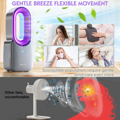 Misopily Rechargeable 11.8″ Bladeless Desk Fan with 5‑Color LED Light, 3 Speeds, Quiet Dual Battery/USB Operation for Home & Office