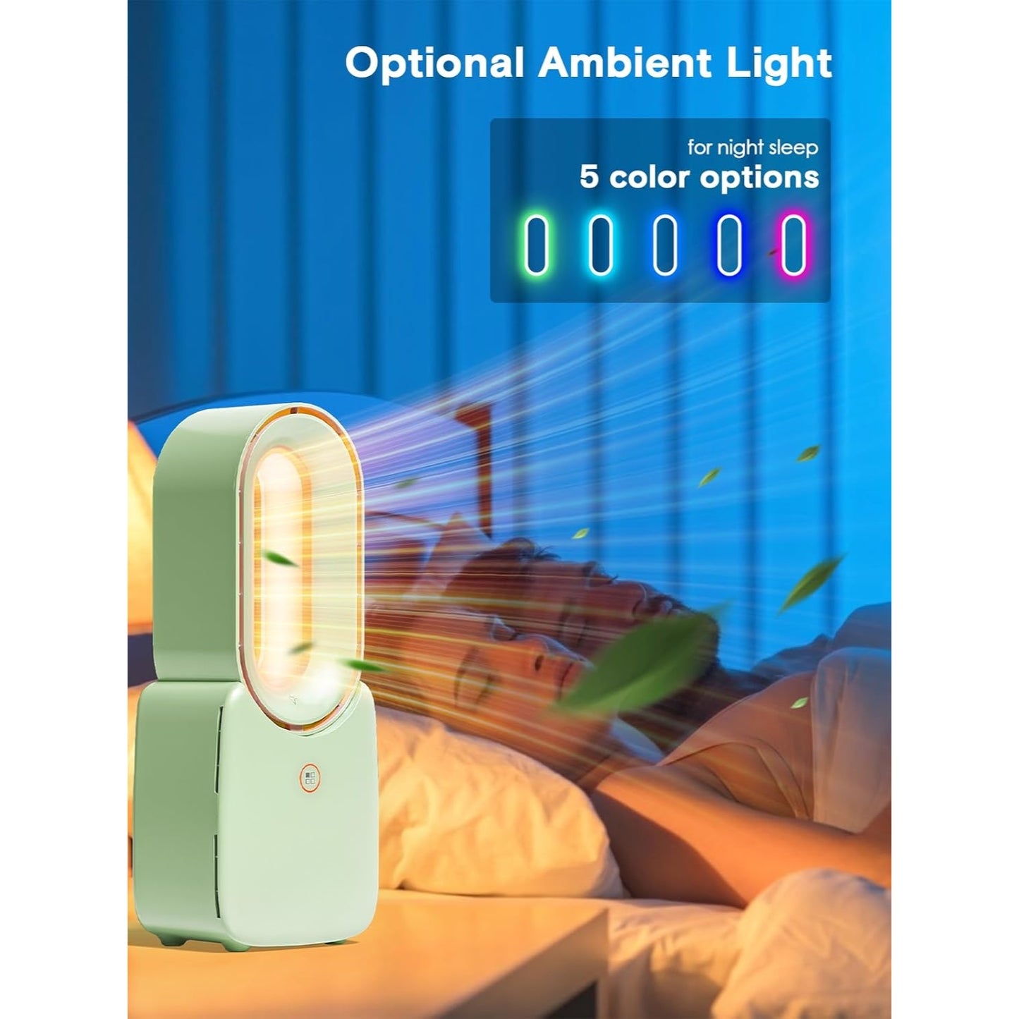 Misopily 11.8” Bladeless Desk Fan – Quiet USB Table Fan with 3 Speeds, Touch Control & 5‑Color LED Light for Home, Office, Bedroom