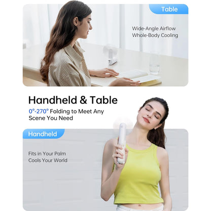 Misopily Handheld Folding Rechargeable Fan with 4500 mAh Power Bank – 3‑Speed Mini Pocket Fan, Up to 37 Hours Runtime, USB & Battery Operated