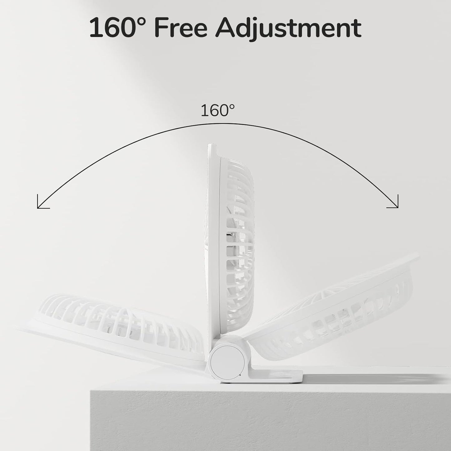 Misopily Rechargeable 4500 mAh Portable Desk Fan – USB‑C Foldable Mini Fan with 160° Tilt, Ultra‑Quiet Brushless Motor, 4 Speed Modes for Office/Home/Camping