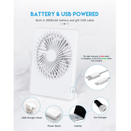 Misopily Rechargeable 2000mAh Desk Fan – Ultra‑Quiet 3‑Speed Portable Fan with 180° Tilt, Folding Design for Home, Office & Camping
