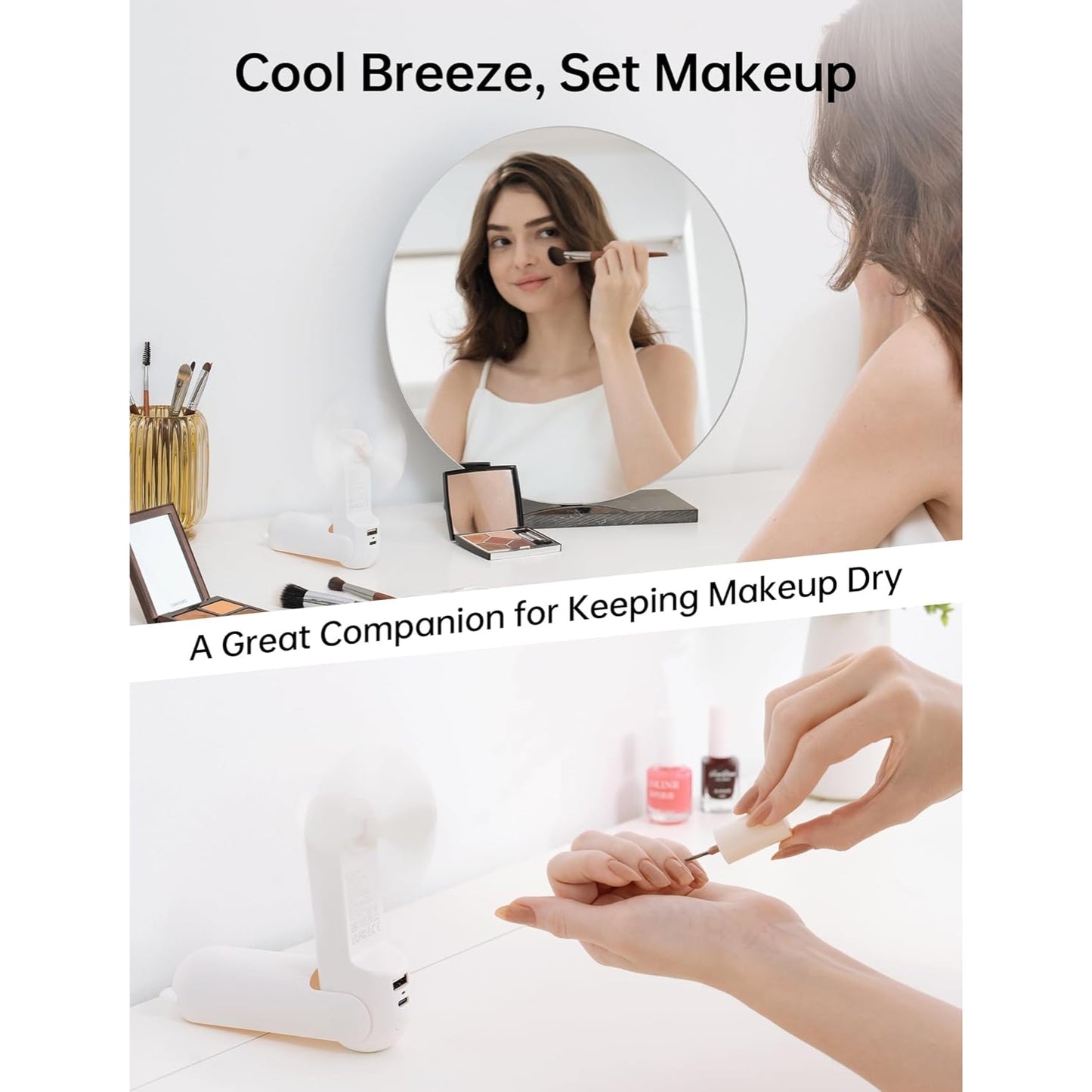 Misopily Handheld Folding Rechargeable Fan with 4500 mAh Power Bank – 3‑Speed Mini Pocket Fan, Up to 37 Hours Runtime, USB & Battery Operated