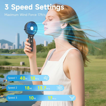 Misopily Ultra‑Portable 10,400 mAh Rechargeable Handheld Fan with Dual Battery Packs – Up to 40 Hours Runtime, Foldable Travel Design