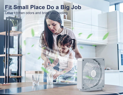Misopily 10 Inch Compact Box Fan – 3 Speeds, AC Adapter Powered Square Table/Window Fan for Bedroom, Bathroom & Home