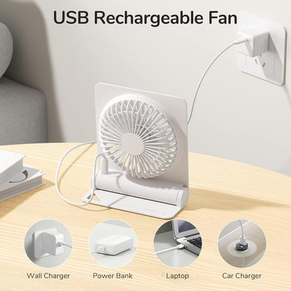 Misopily Rechargeable 4500 mAh Portable Desk Fan – USB‑C Foldable Mini Fan with 160° Tilt, Ultra‑Quiet Brushless Motor, 4 Speed Modes for Office/Home/Camping