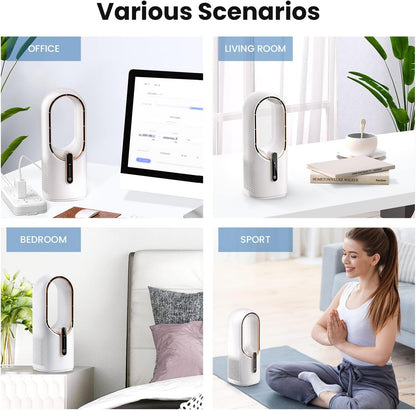 Misopily Bladeless 11.8″ Desk Fan – Quiet 3-Speed Touch-Control Office/Bedroom Table Fan with Modern Safe Turbine Design