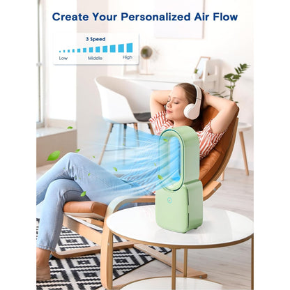 Misopily 11.8” Bladeless Desk Fan – Quiet USB Table Fan with 3 Speeds, Touch Control & 5‑Color LED Light for Home, Office, Bedroom