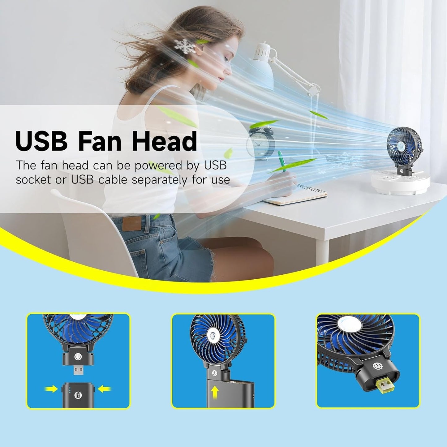 Misopily Ultra‑Portable 10,400 mAh Rechargeable Handheld Fan with Dual Battery Packs – Up to 40 Hours Runtime, Foldable Travel Design