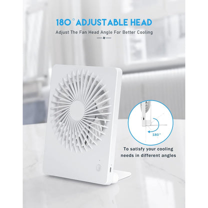 Misopily Rechargeable 2000mAh Desk Fan – Ultra‑Quiet 3‑Speed Portable Fan with 180° Tilt, Folding Design for Home, Office & Camping