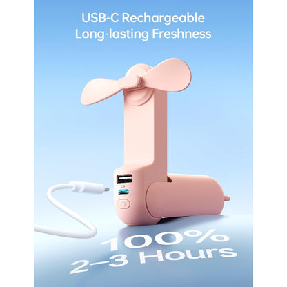 Misopily 3‑in‑1 USB Rechargeable Mini Handheld Fan with Power Bank & Flashlight – Pocket Size for Travel, Summer & Gifts