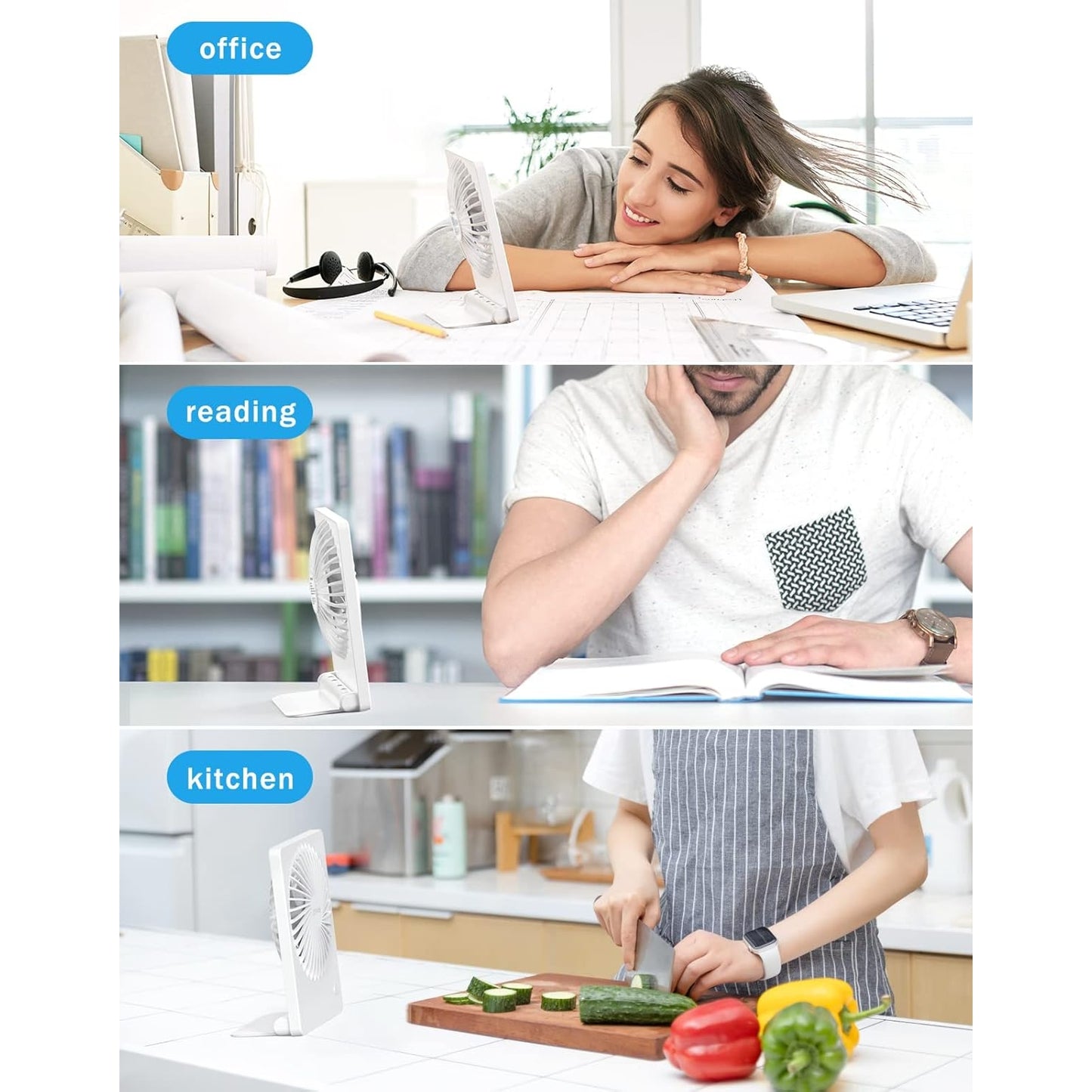 Misopily Rechargeable 2000mAh Desk Fan – Ultra‑Quiet 3‑Speed Portable Fan with 180° Tilt, Folding Design for Home, Office & Camping