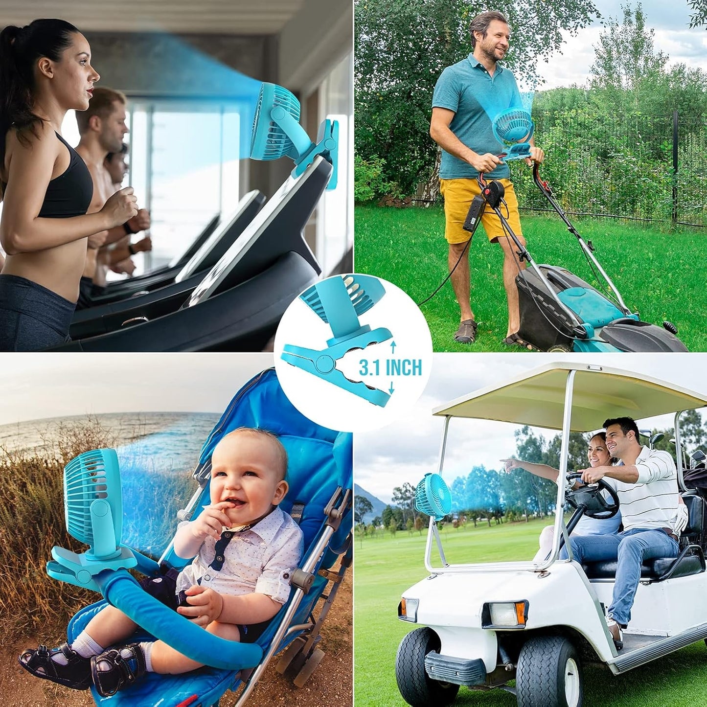 Misopily Clip‑On & Rechargeable 12,000 mAh Battery Fan with LED Light – Up to 65 Hrs Runtime, 360° Swivel for Camping, Tent, Desk