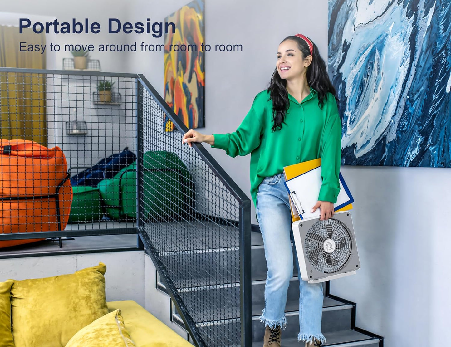 Misopily 10 Inch Compact Box Fan – 3 Speeds, AC Adapter Powered Square Table/Window Fan for Bedroom, Bathroom & Home