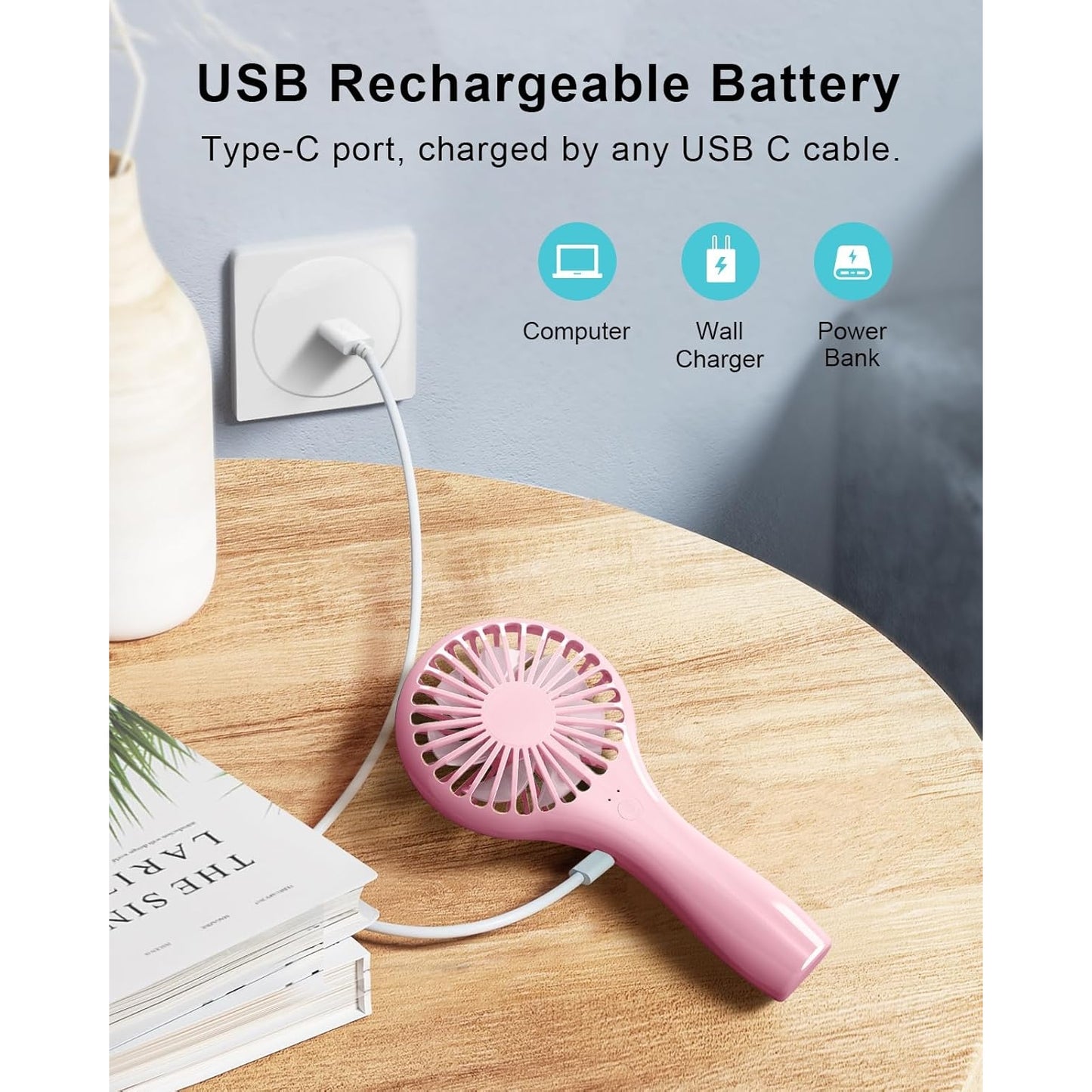 Misopily Handheld USB Rechargeable Mini Fan – 2‑Speed Portable Personal Cooling Fan for Home, Office, Travel & Outdoor Use