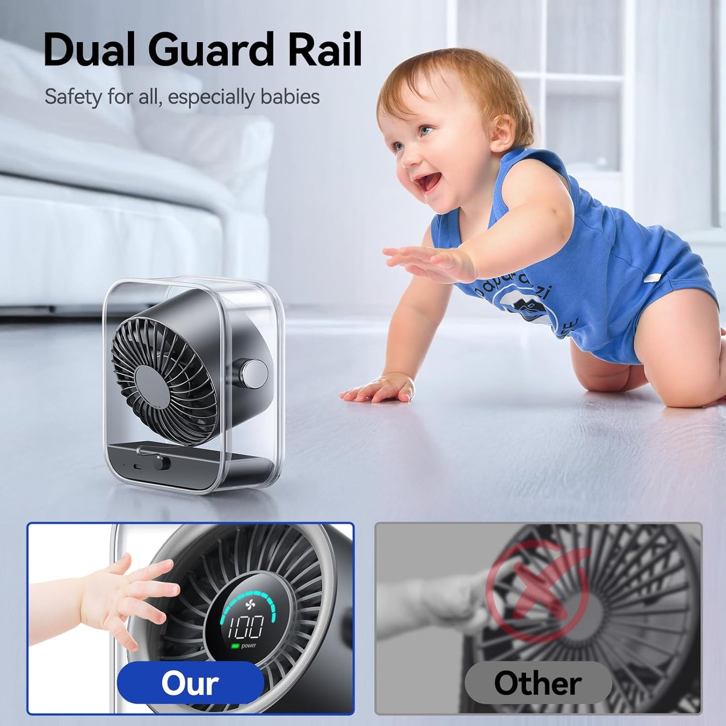 Misopily USB Rechargeable Quiet Desk Fan – 100 Speeds, Turbo Airflow, Digital Display, 90° Tilt for Home Office & Travel