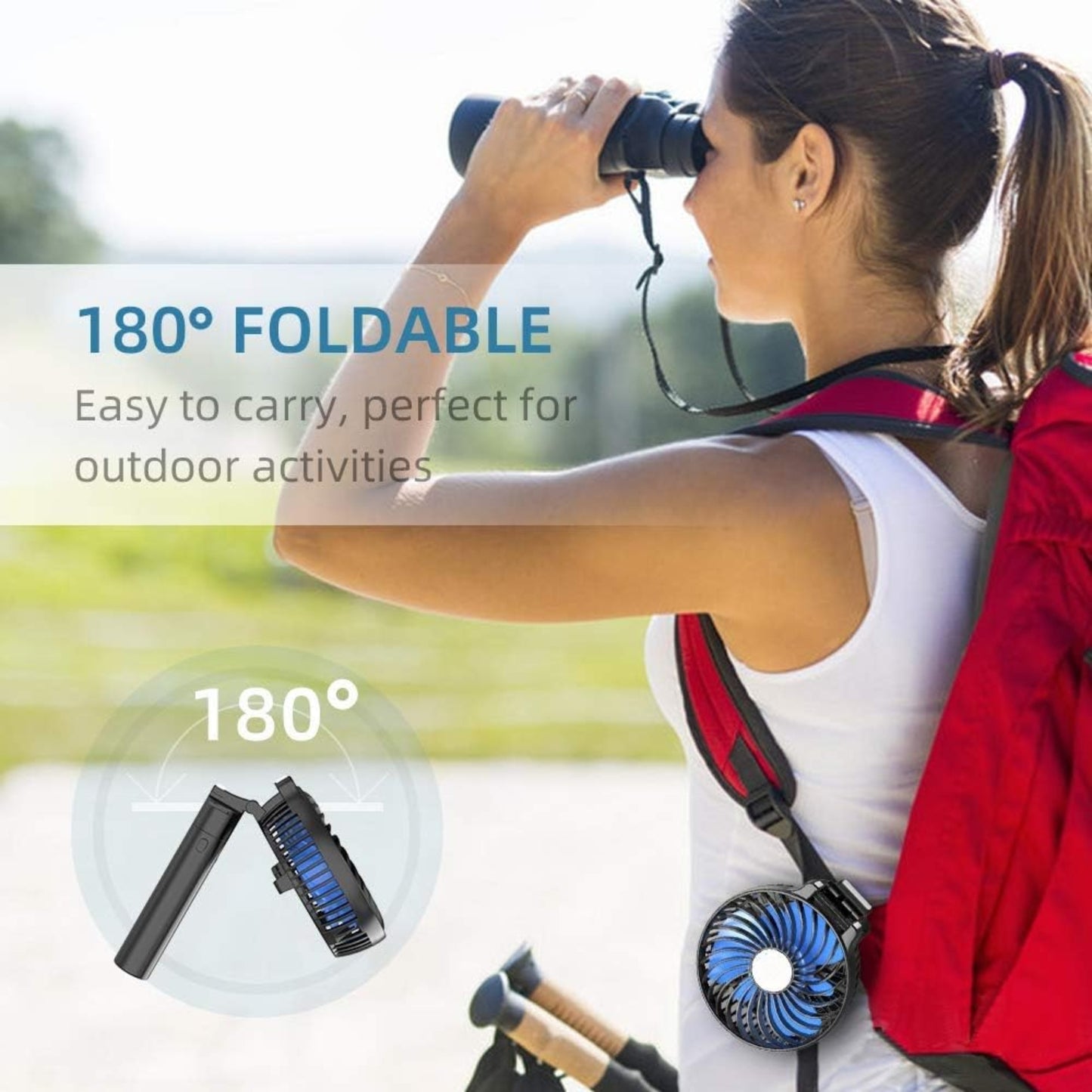 Misopily Ultra‑Portable 10,400 mAh Rechargeable Handheld Fan with Dual Battery Packs – Up to 40 Hours Runtime, Foldable Travel Design