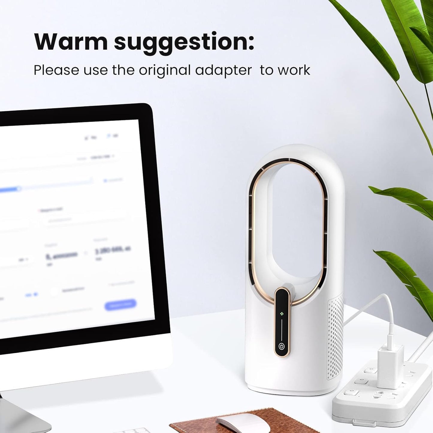 Misopily Bladeless 11.8″ Desk Fan – Quiet 3-Speed Touch-Control Office/Bedroom Table Fan with Modern Safe Turbine Design