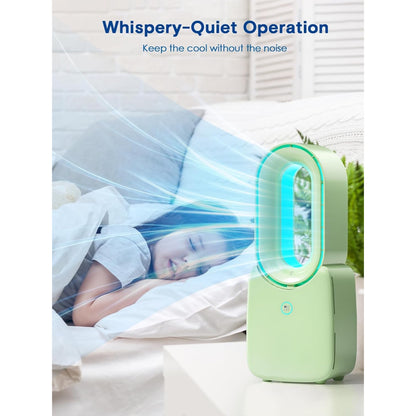 Misopily 11.8” Bladeless Desk Fan – Quiet USB Table Fan with 3 Speeds, Touch Control & 5‑Color LED Light for Home, Office, Bedroom